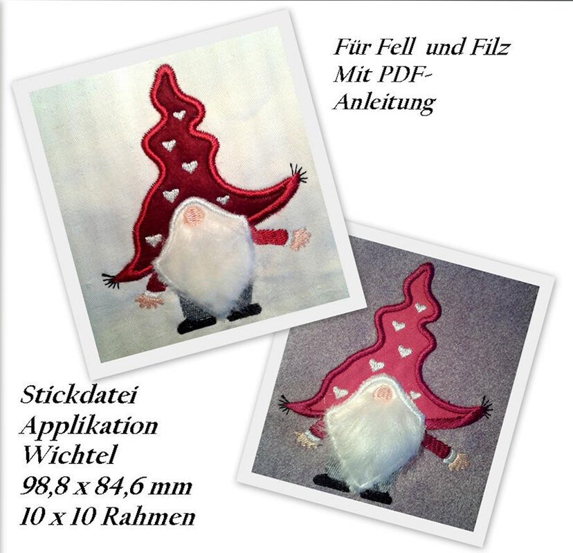 Stickdatei Applikation Wichtel