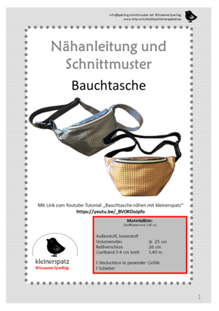Nähanleitung und Schnittmuster: Bauchtasche / Gürteltasche
