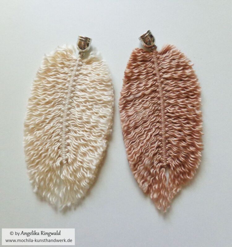 Pattern: macram&eacute; feathers, accessory for the cord or zipper of a mochila, bag, backpack etc.