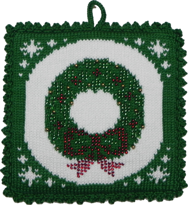 Weihnachten, Topflappen Weihnachtskranz mit Perlen (Perlen in 3 Farben),