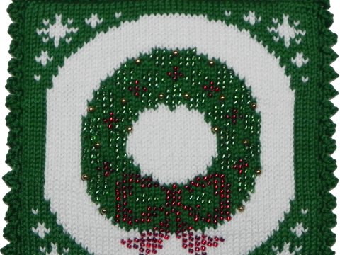 Weihnachten, Topflappen Weihnachtskranz mit Perlen (Perlen in 3 Farben),