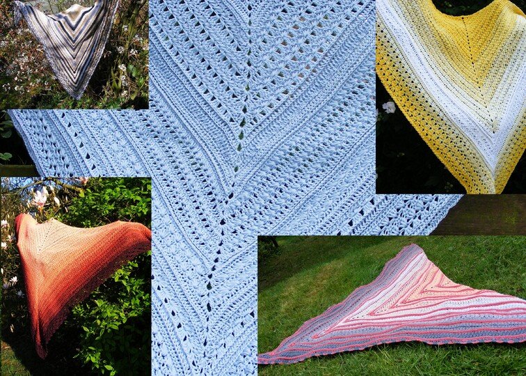 Häkelanleitung "Espina - Dreieckstuch mit Sternchenmuster im Baukastenverfahren"