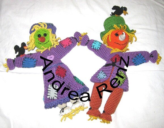 scarecrow couple, PDF crochet pattern, doll, amigurumi, straw man, bogle, boggle autumnal deco