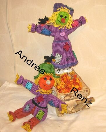 scarecrow couple, PDF crochet pattern, doll, amigurumi, straw man, bogle, boggle autumnal deco