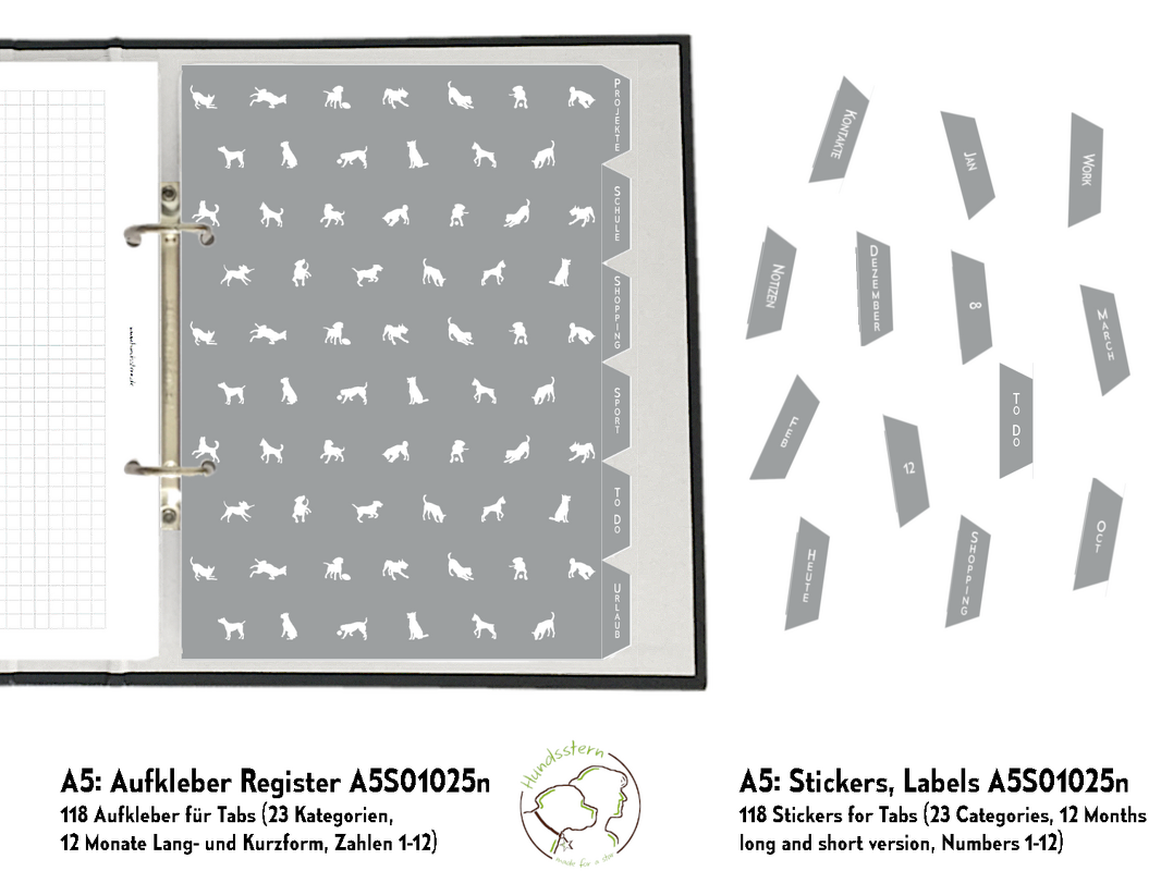 Aufkleber Trennblätter Register A5 Hunde A5S01025n