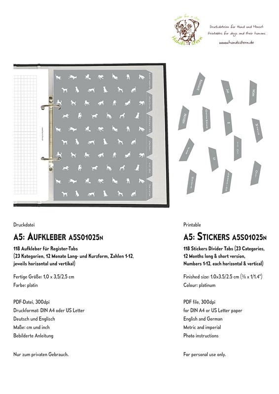 Aufkleber Trennblätter Register A5 Hunde A5S01025n - Bild 2