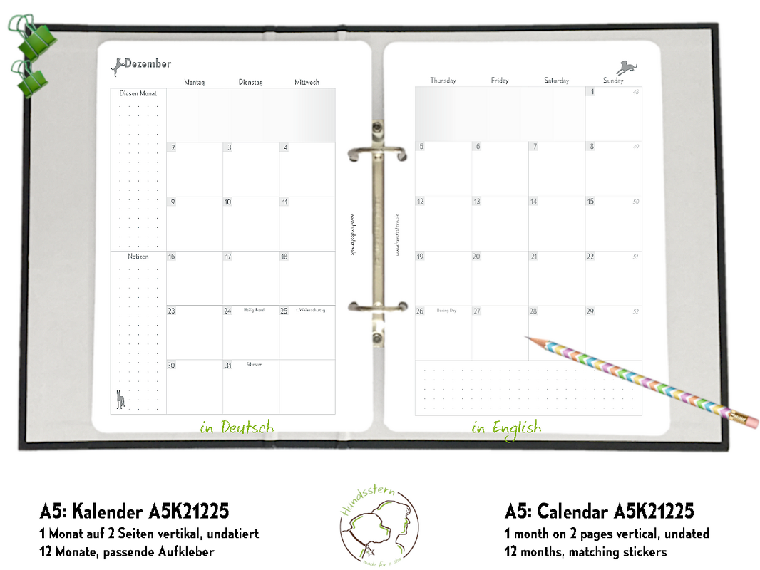 Monatskalender 1M2S v A5 Einlagen Hunde A5K21225