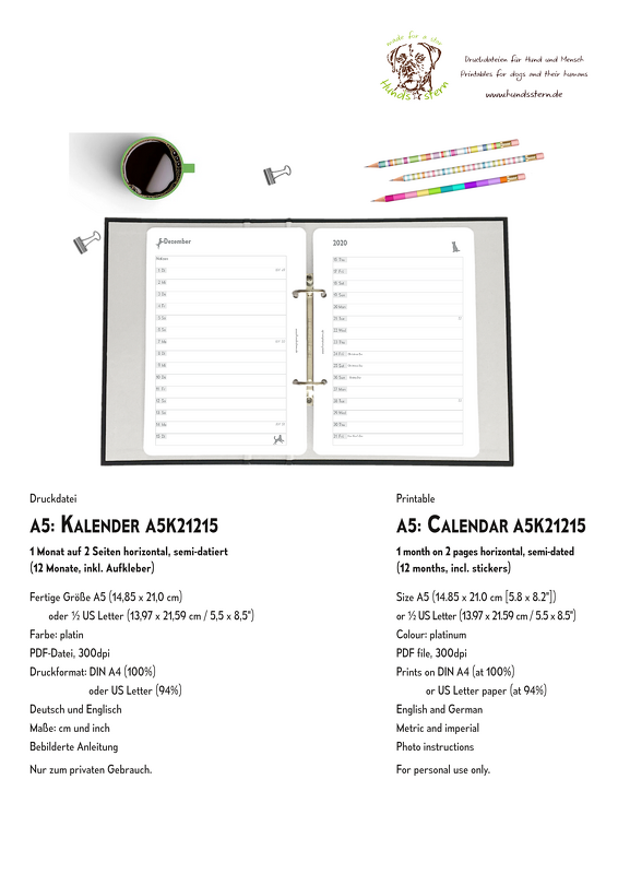 Monatskalender 1M2S h A5 Einlagen Hunde A5K21215 - Bild 8