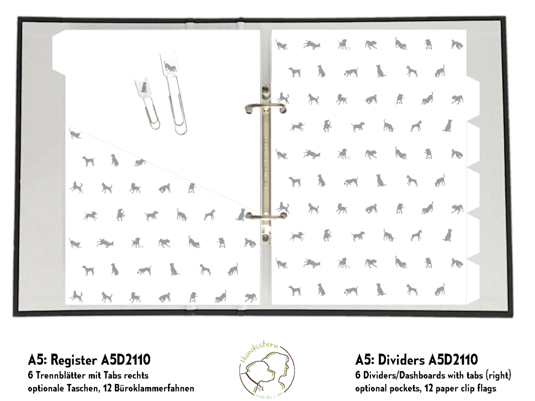 A5 Dividers Tabs w/ pockets Dogs platinum A5D21105