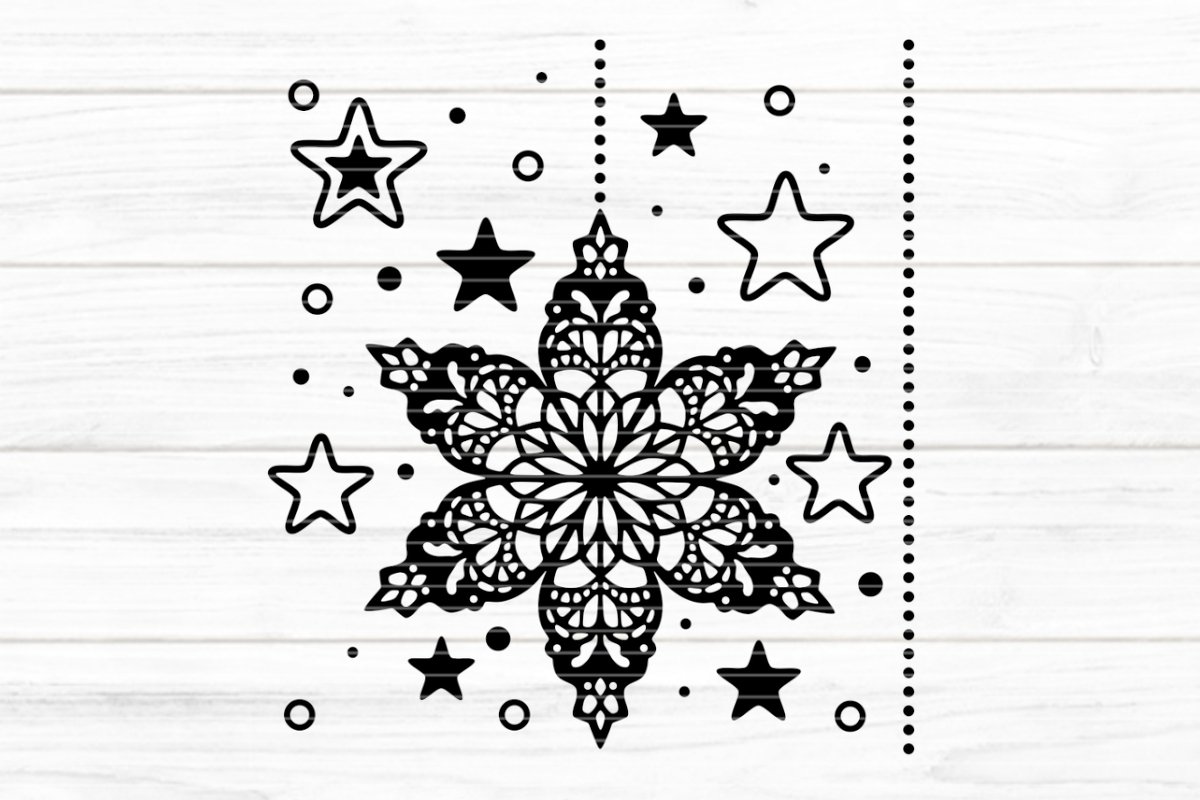 Detailliertes symmetrisches Schneeflocken‑Mandala Plottdesign mit Sternen und Punkten