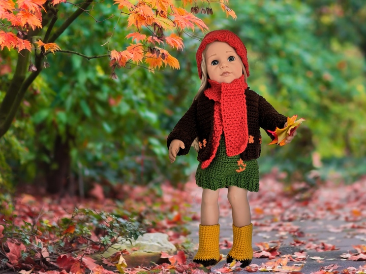 Puppenkleidung Alva, Herbstset, Puppenkleid, Puppenjacke, Puppenmütze