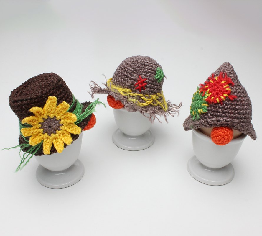 Scarecrow Trio Egg Cozies – Crochet Pattern for Autumn Decor &amp; Gift Idea