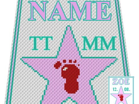 Häkelmuster * STAR of FAME - girl - mit NAME & Datum personalisiert * Grafik für C2C Decke