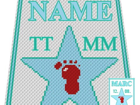 Häkelmuster * STAR of FAME - boy - mit NAME & Datum personalisiert * Grafik für C2C Decke