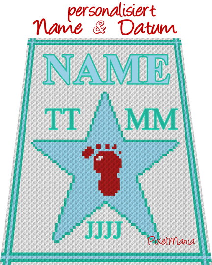 Häkelmuster * STAR of FAME - boy - mit NAME & Datum personalisiert * Grafik für C2C Decke