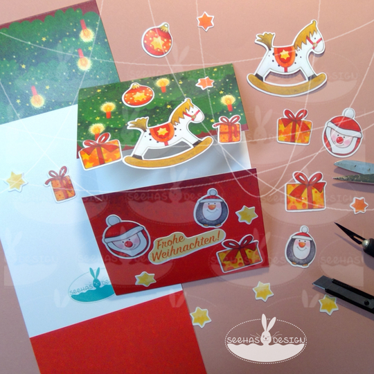 Druckdatei Weihnachtskarte Schaukelpferd