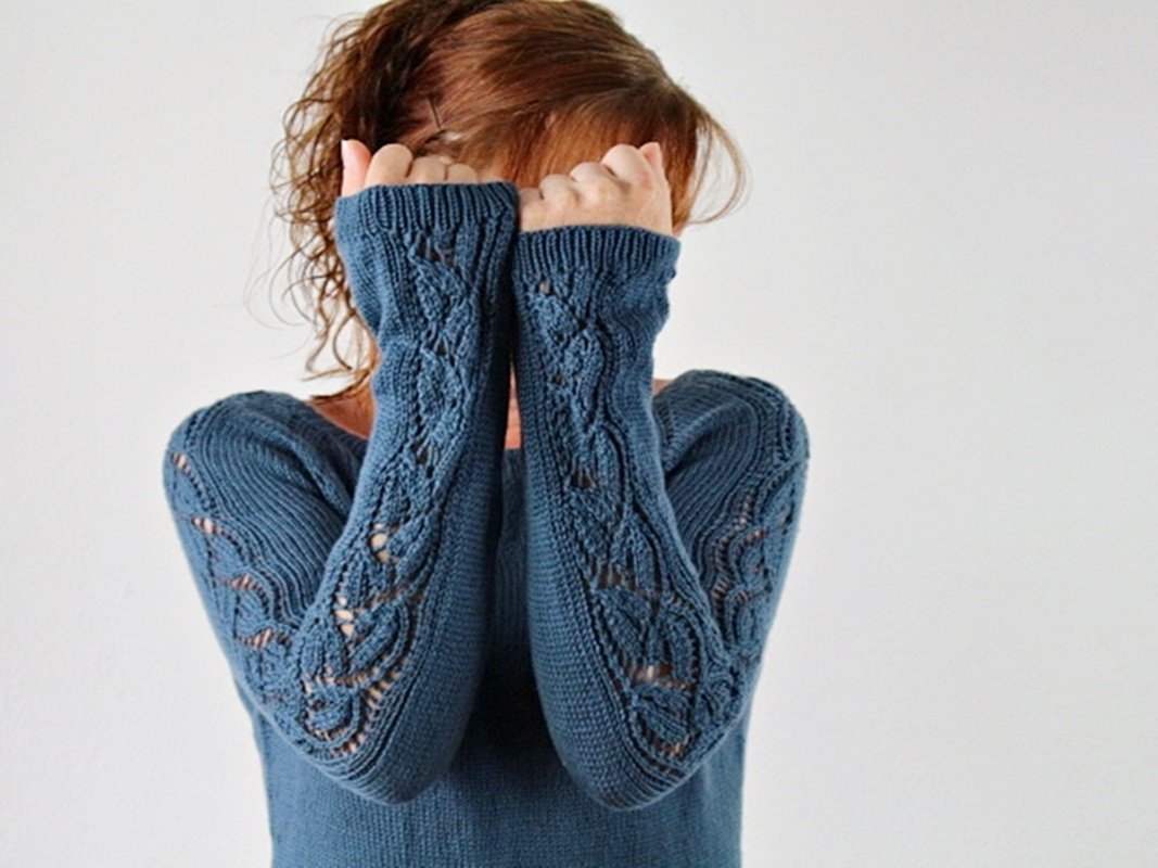 Knitting Pattern PDF Raglan Sweater – Top Down Lace Sleeve Pullover