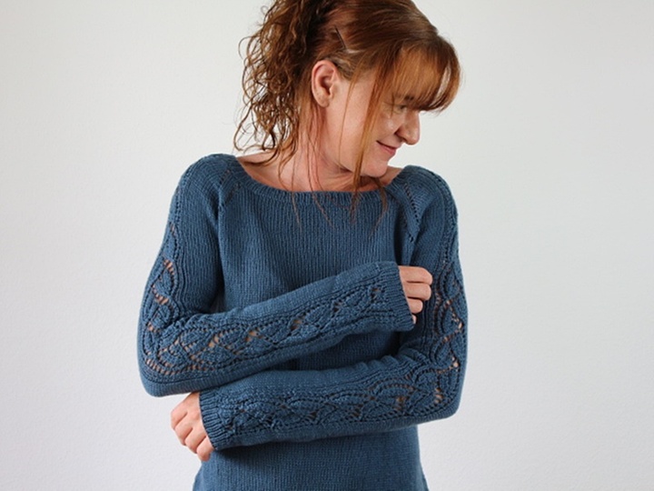 Knitting Pattern PDF Raglan Sweater – Top Down Lace Sleeve Pullover