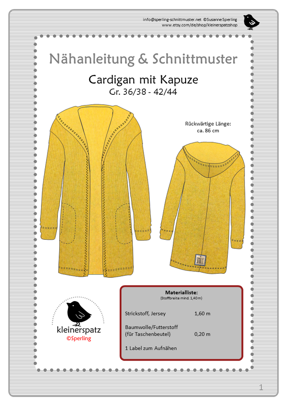 Nähanleitung und Schnittmuster: Cardigan, Strickjacke mit Kapuze