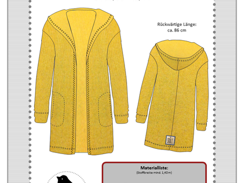 Nähanleitung und Schnittmuster: Cardigan, Strickjacke mit Kapuze