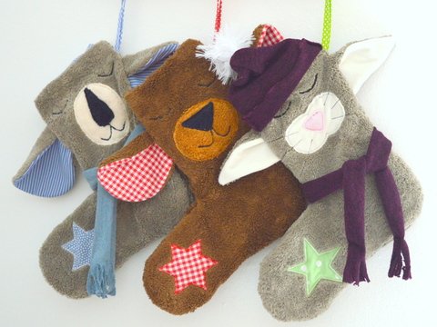 Nähanleitung Nikolausstiefel Bären und Katze inkl. Schnittmuster Anleitung und Stickdatei