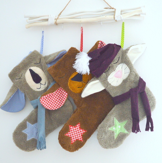 Nähanleitung Nikolausstiefel Bären und Katze inkl. Schnittmuster Anleitung und Stickdatei