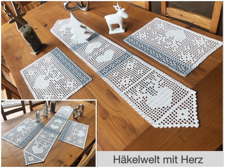 Häkeln / Tischband + Platzdeckchen / "Rudi in Love"