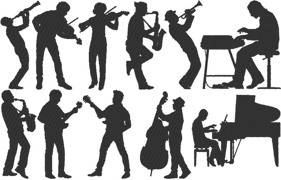 Musik Stickdatei Big-Band Jazz Silhouetten