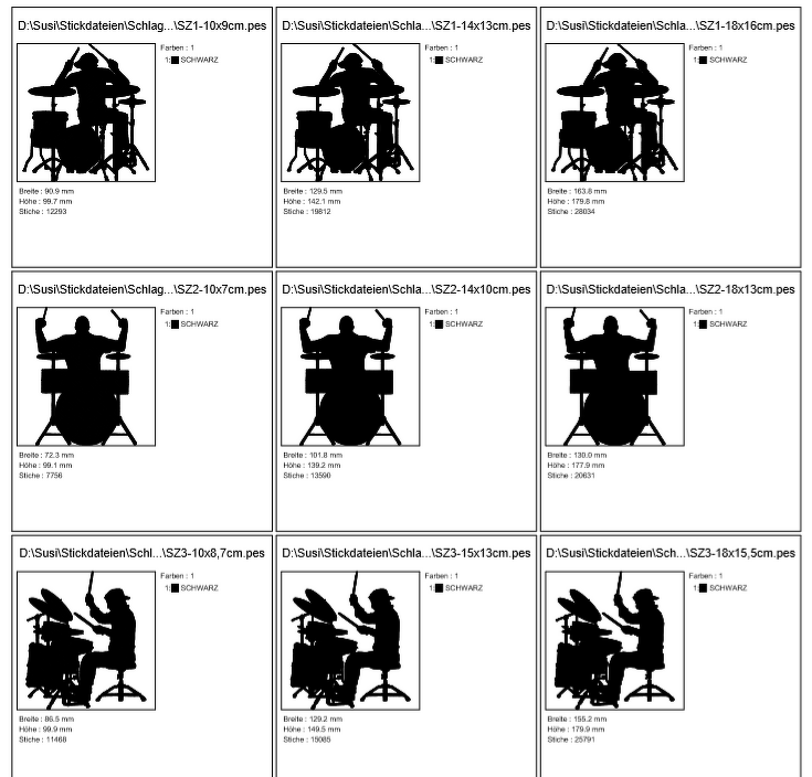 Schlagzeug Stickdatei Silhouetten - Bild 4
