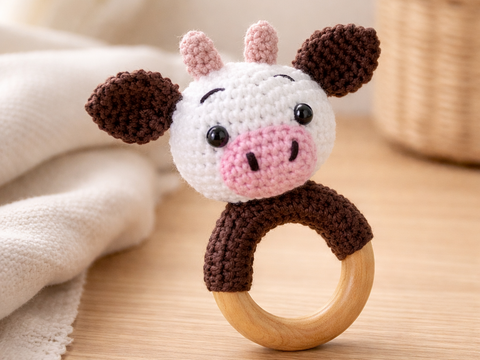 Crochet Pattern Cow Rattle, crochet Babyrattle