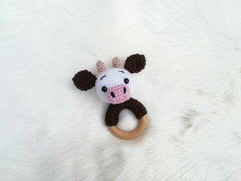 Häkelanleitung Kuh Rassel, Babyrassel häkeln