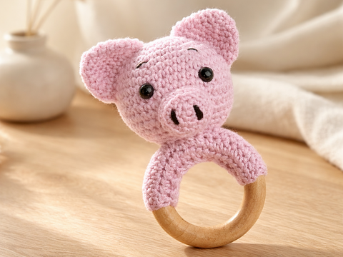 Crochet Pattern Pig Rattle, crochet Babyrattle