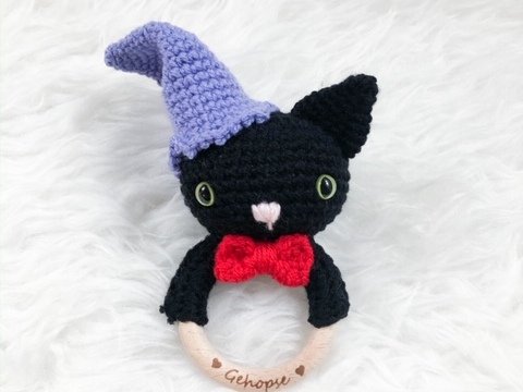 Häkelanleitung Babyrassel Halloween Katze "Luna"