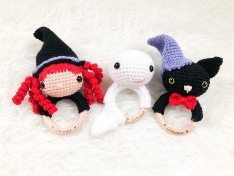 Halloween Babyrasseln Häkelanleitung Sparset Hexe, Gespenst und Katze