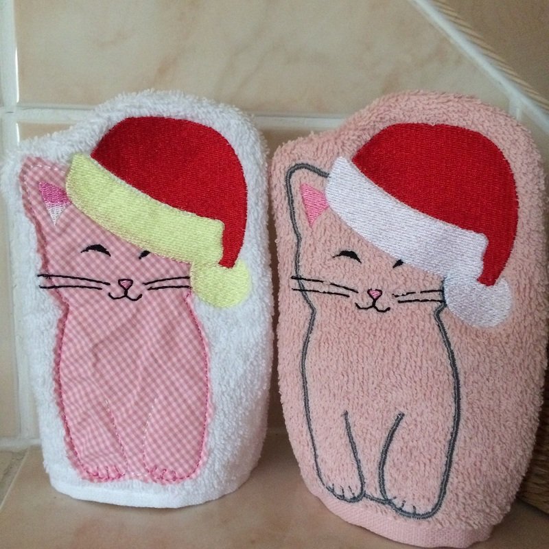 WeihnachtsKatze-Waschlappen Stickdatei ITH 13x18 - Bild 4