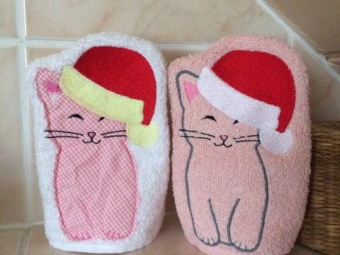 WeihnachtsKatze-Waschlappen Stickdatei ITH 13x18