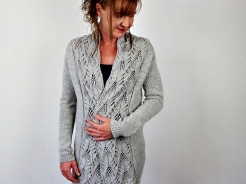 Knitting Pattern Seamless Top Down Cardigan with Lace and Shawl Collar PDF
