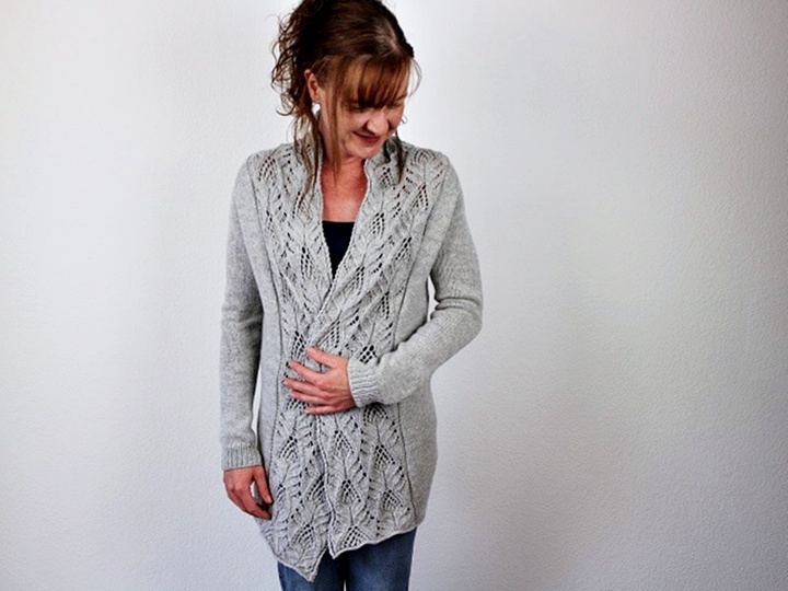 Knitting Pattern PDF Cardigan – Lace Knit Jacket with Shawl Collar