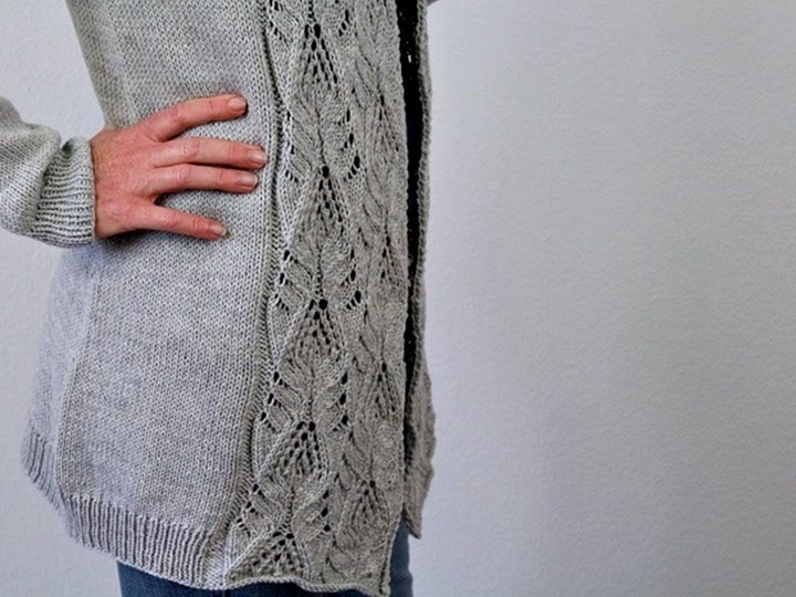 Knitting Pattern Seamless Top Down Cardigan with Lace and Shawl Collar PDF