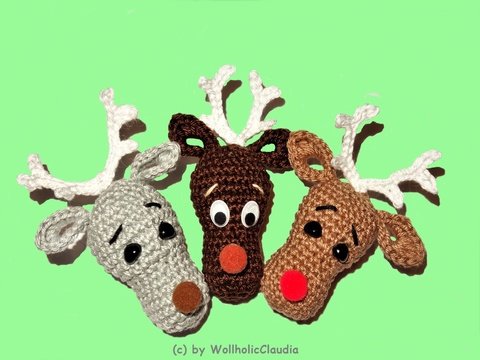 Häkelanleitung Anhänger oder Blumenstecker Rentier