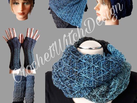 Winter-Kuschel-Set "diamond"    *Beanie/Mütze & Schal/Loop & Armstulpen & Beinstulpen*