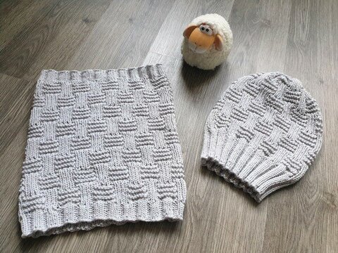159 Strickanleitung Set Beanie Schlauchschal Karo