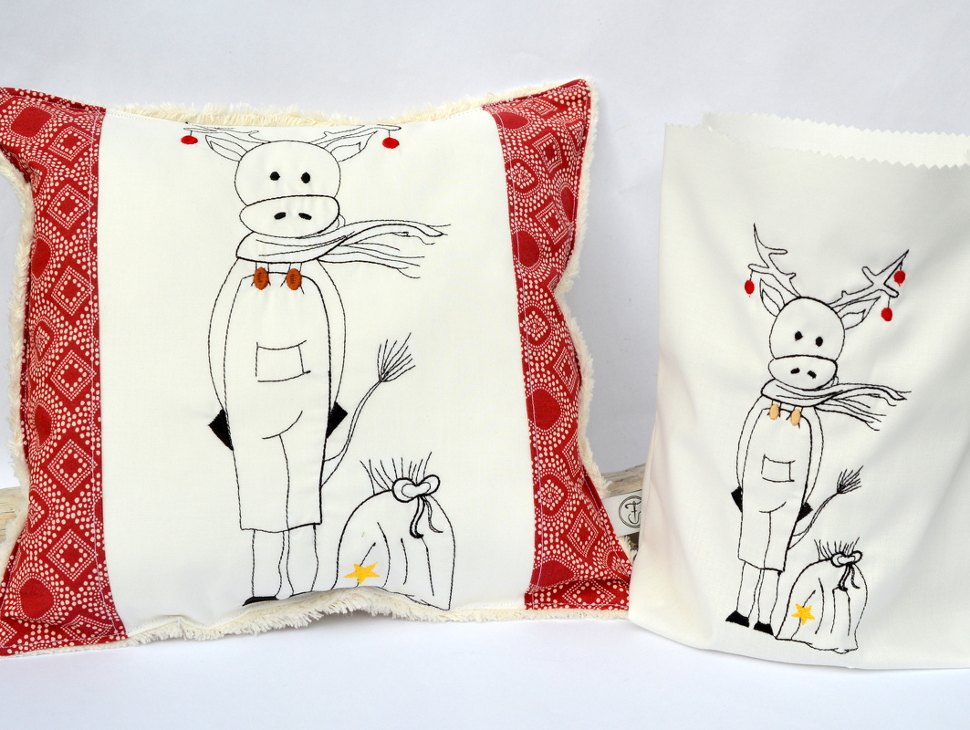 Stickdatei Elch Weihnachtselch Redwork verschiedene Größen SET