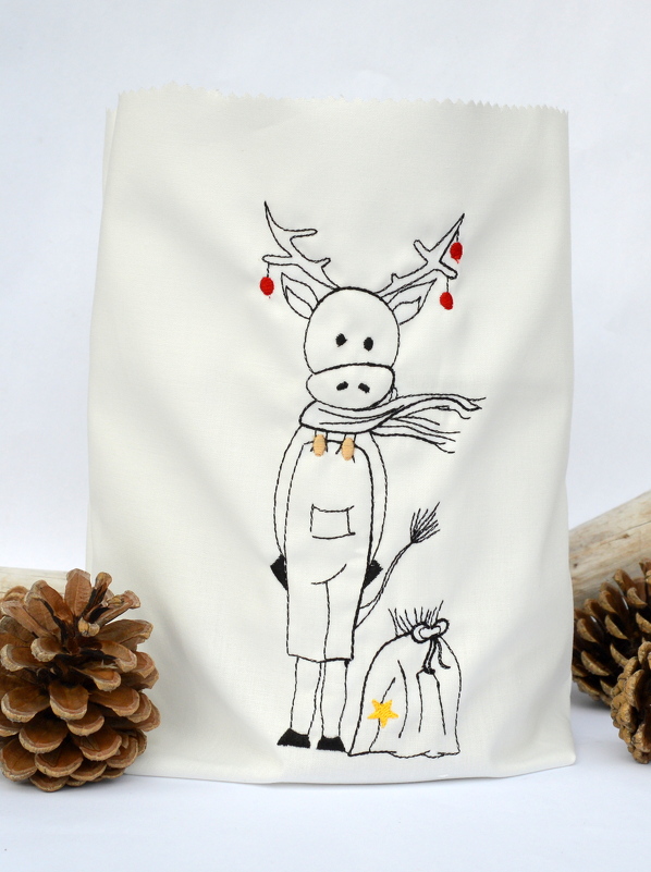 Stickdatei Elch Weihnachtselch Redwork verschiedene Größen SET