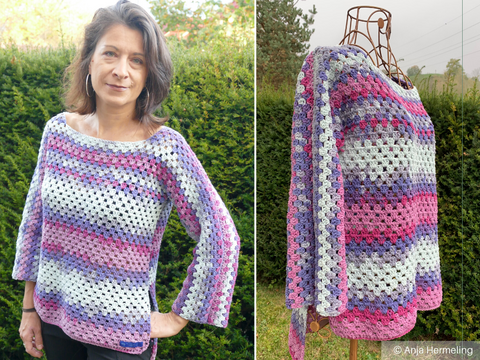 Häkelpulli "Lavendelfeld" (S/M - L/XL) einfach für alle Gr. anpassbar