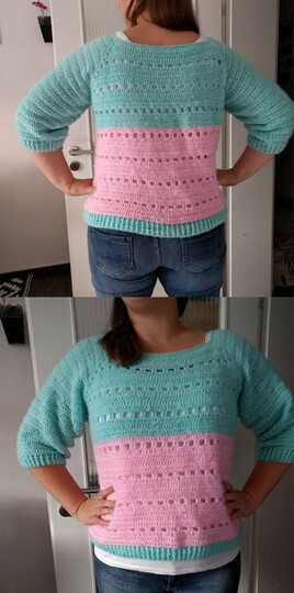 Wendepulli Elsa Ein Pullover-2 Tragevarianten-RVO Häkeln für alle Damengrößen