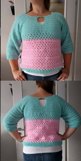 Wendepulli Elsa Ein Pullover-2 Tragevarianten-RVO Häkeln für alle Damengrößen