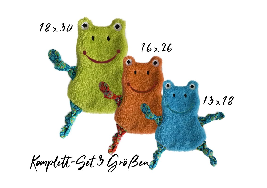 Stickdatei Frosch Kuscheltuch ITH in drei Größen