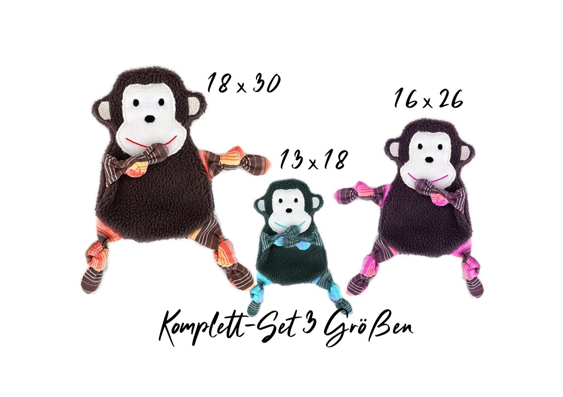 Stickdatei Affe Kuscheltuch ITH in drei Größen