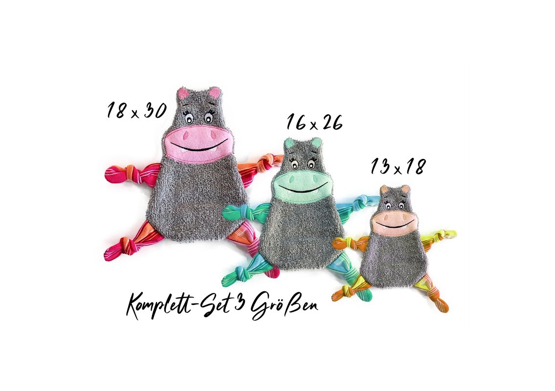 Stickdatei Nilpferd Kuscheltuch ITH in drei Größen